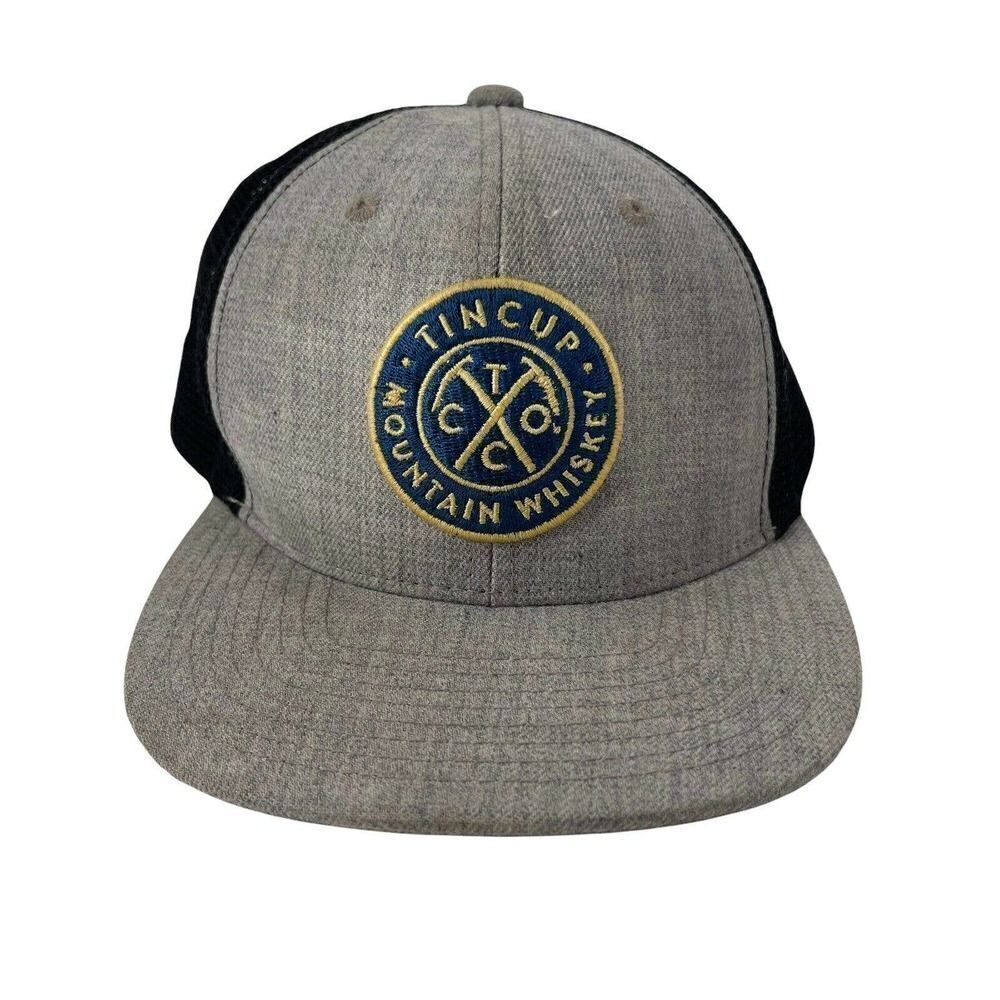 Tin Cup Mountain Whiskey Distillery Trucker Hat Wool Blend Snapback Gray Black